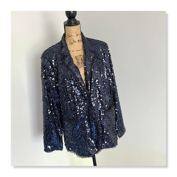 Joan Rivers Touch of Sparkle Sequin Blazer Midnight Blue Sz 1X - Picture 3 of 14